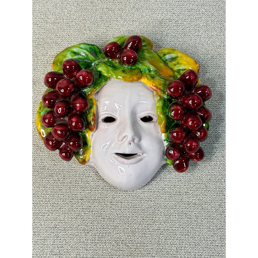 VTG‎ Ceramic Bacchus Style Grape Mask Wall plaque Italian vineyard decor